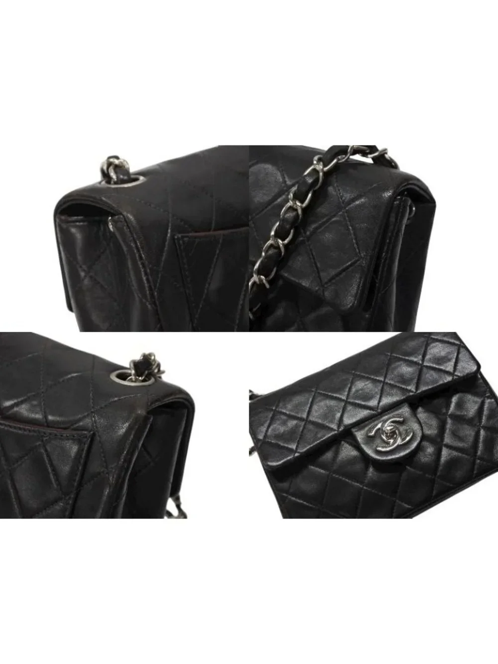 Chanel Mini Quilted 17 Shoulder Bag CC Logo Lambskin Black Silver